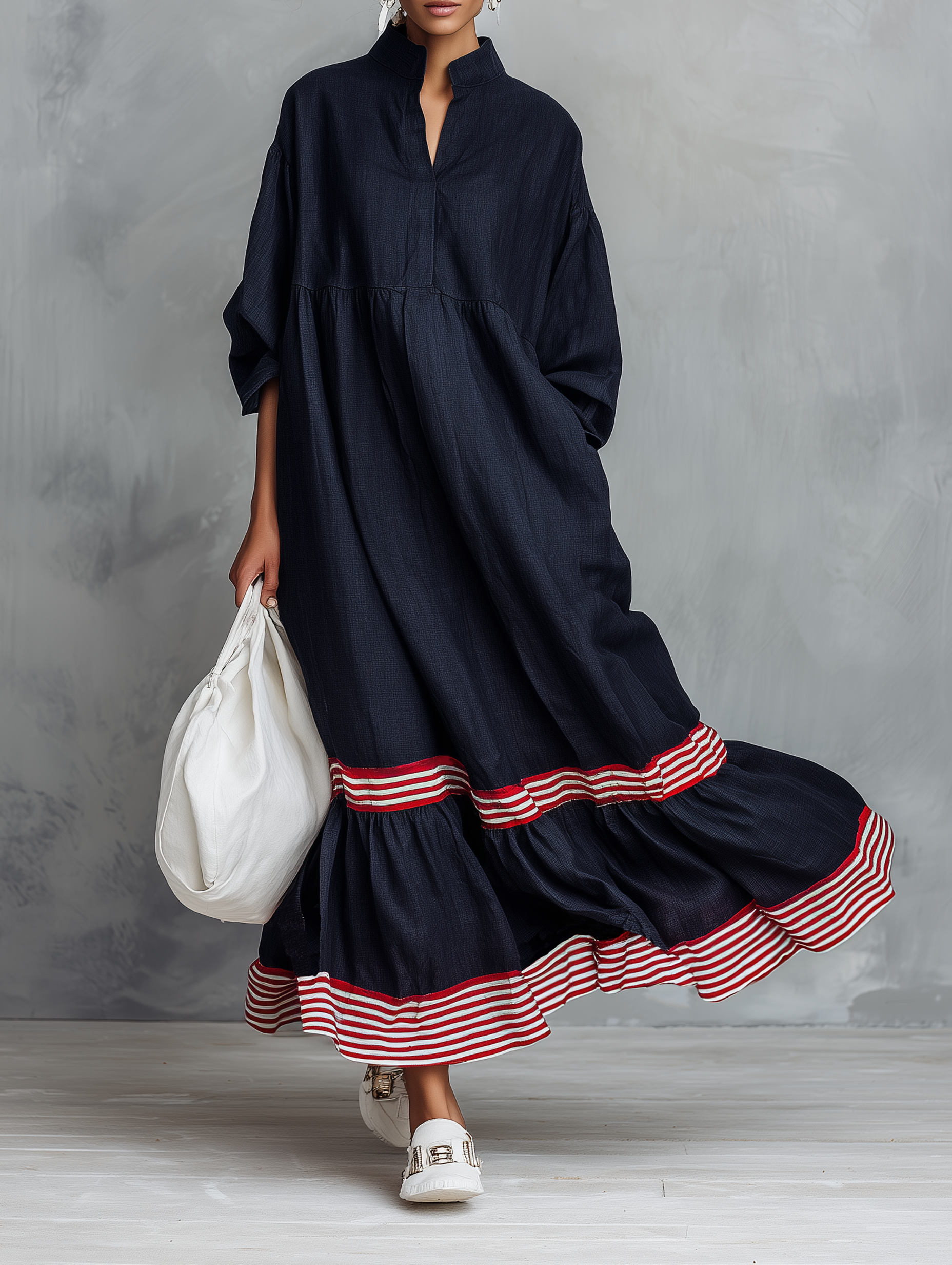 Trendé™ | Zarina Leinenmix-Maxikleid mit Streifenmuster und minimalistischem Stil