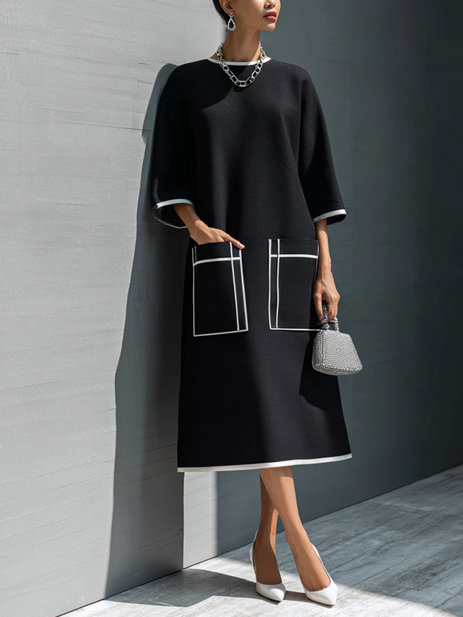 Trendé™ | Laura Baumwollmix-Midikleid mit Taschen und Kontrastdetails