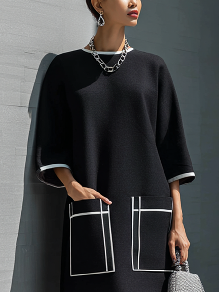 Trendé™ | Laura Baumwollmix-Midikleid mit Taschen und Kontrastdetails