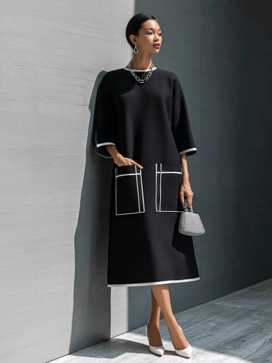 Trendé™ | Laura Baumwollmix-Midikleid mit Taschen und Kontrastdetails