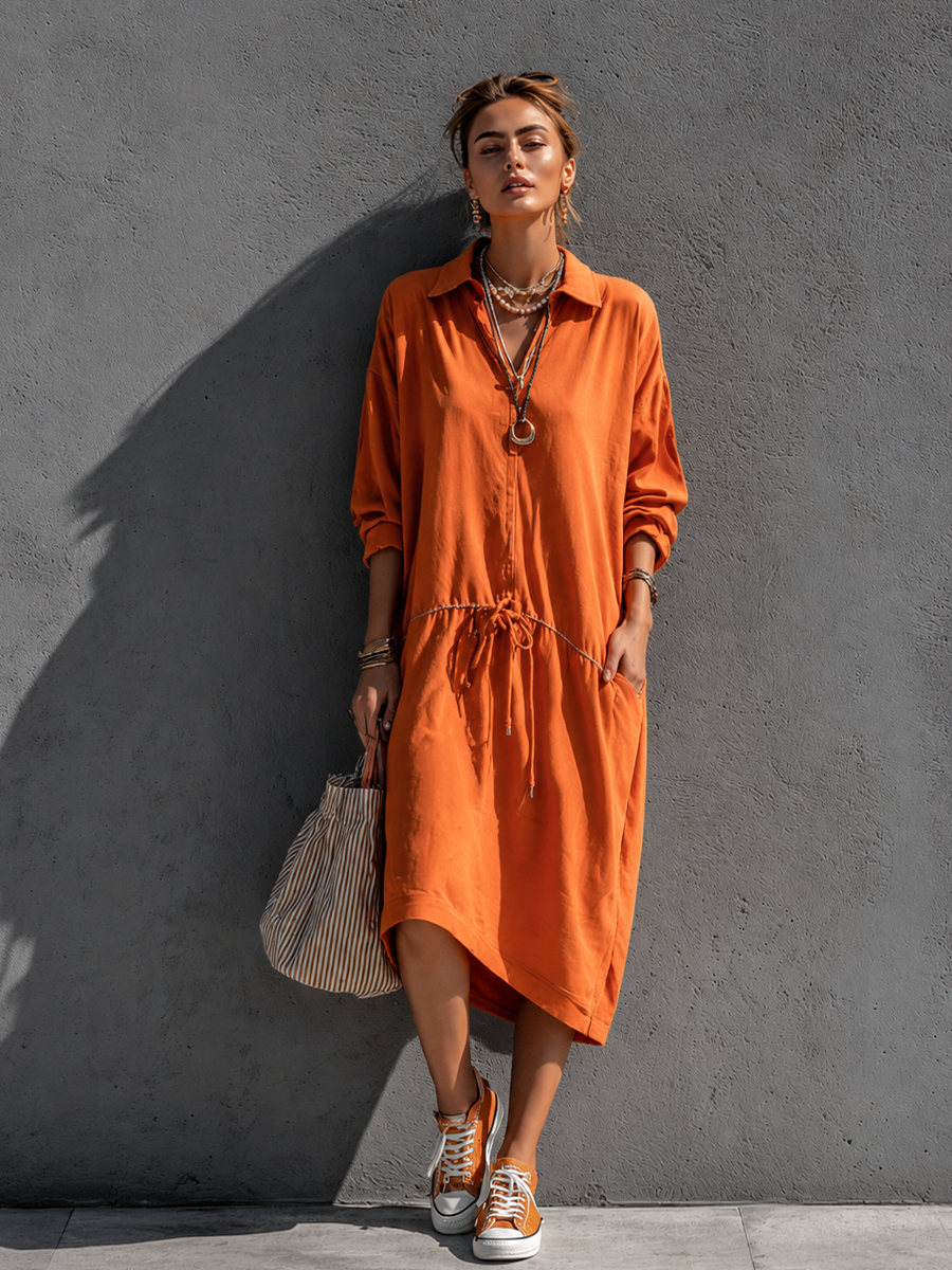 Trendé™ | Wilma Baumwollmix-Midikleid mit Kordelzug und betonter Taille