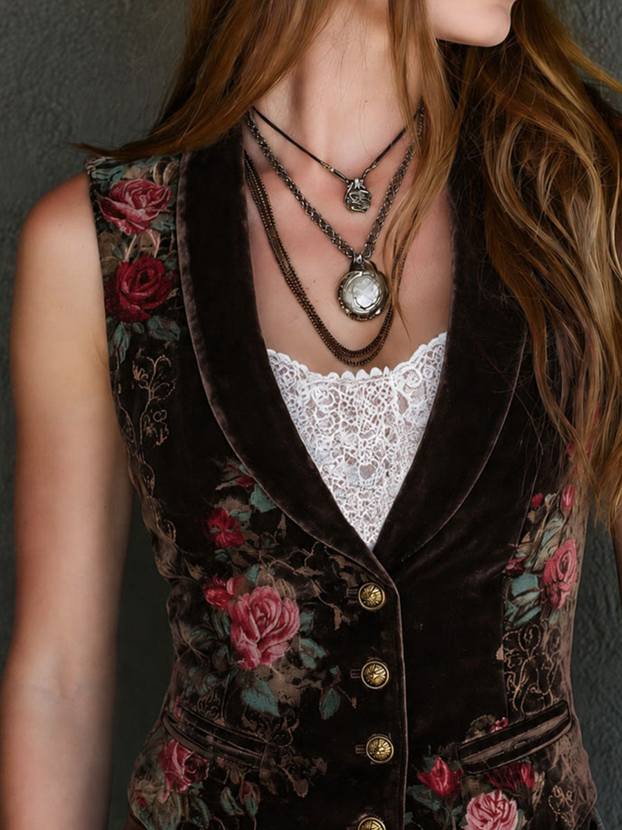 Trendé™ | Valentina Samt-Weste mit Blumenmuster