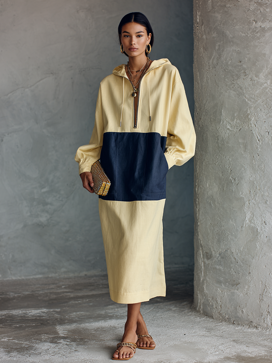 Trendé™ | Dominika Baumwollmix-Maxikleid mit langen Ärmeln und Reissverschluss