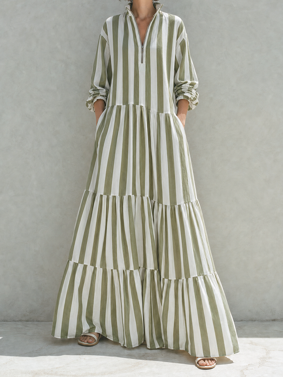 Trendé™ | Ivette Baumwoll-Maxikleid mit Streifenmuster und Reissverschluss