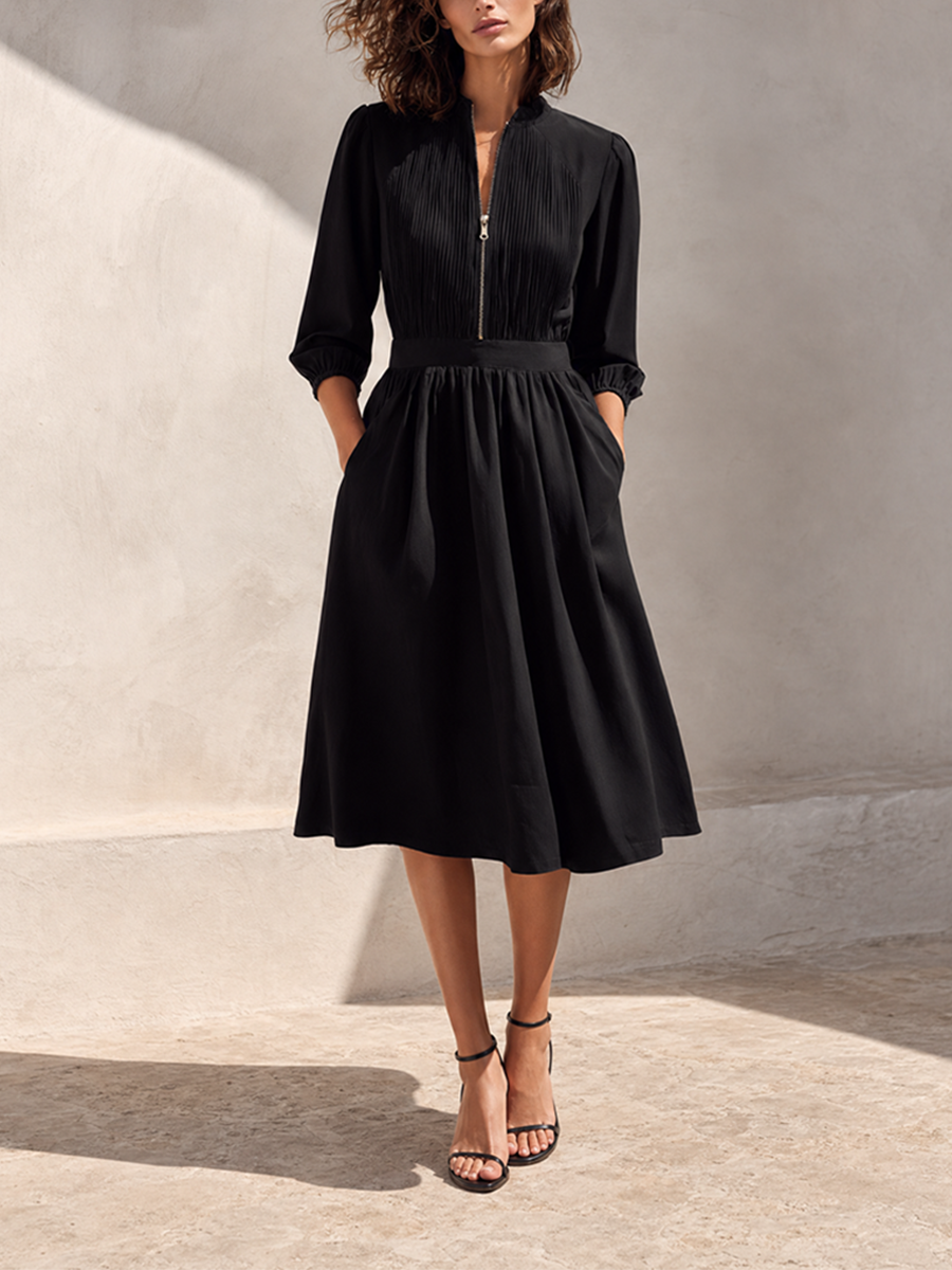 Trendé™ | Jovita Midikleid mit Plisseefalten und Reissverschluss