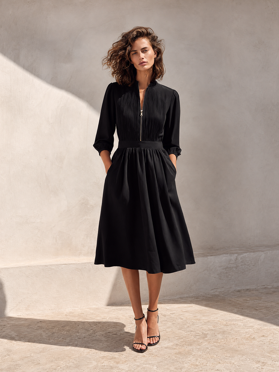 Trendé™ | Jovita Midikleid mit Plisseefalten und Reissverschluss
