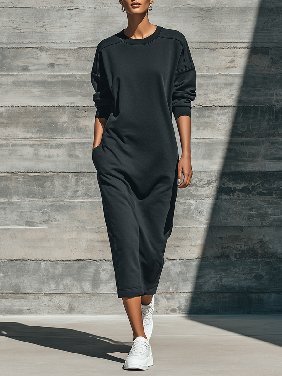 Trendé™ | Nadine Baumwollmix-Maxikleid mit langen Ärmeln und lockerer Passform