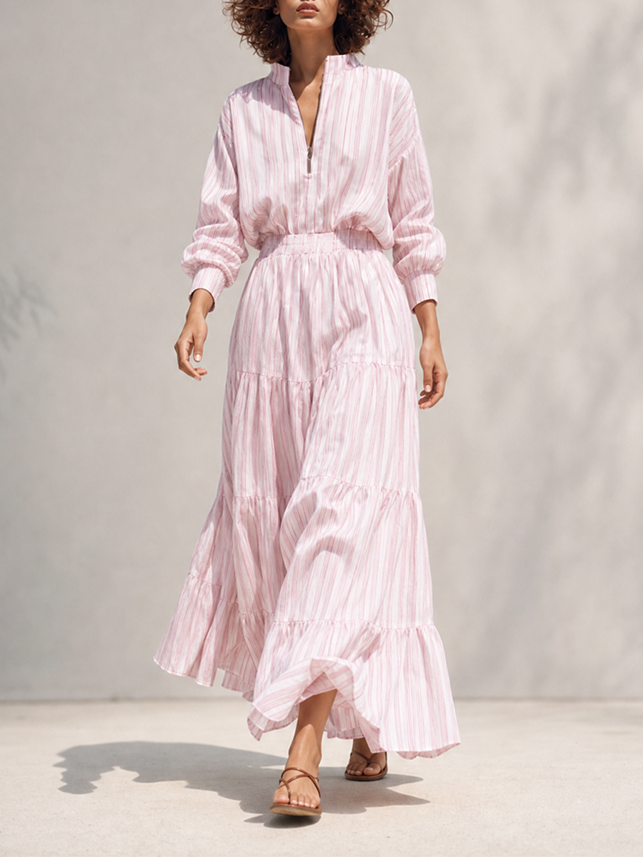 Trendé™ | Teresa Maxikleid mit Streifenmuster und Reissverschluss