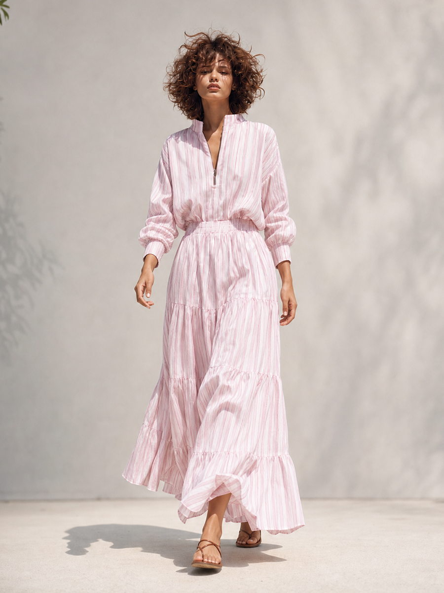 Trendé™ | Teresa Maxikleid mit Streifenmuster und Reissverschluss