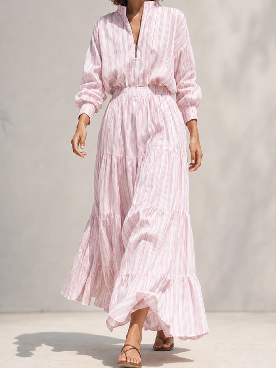 Trendé™ | Teresa Maxikleid mit Streifenmuster und Reissverschluss