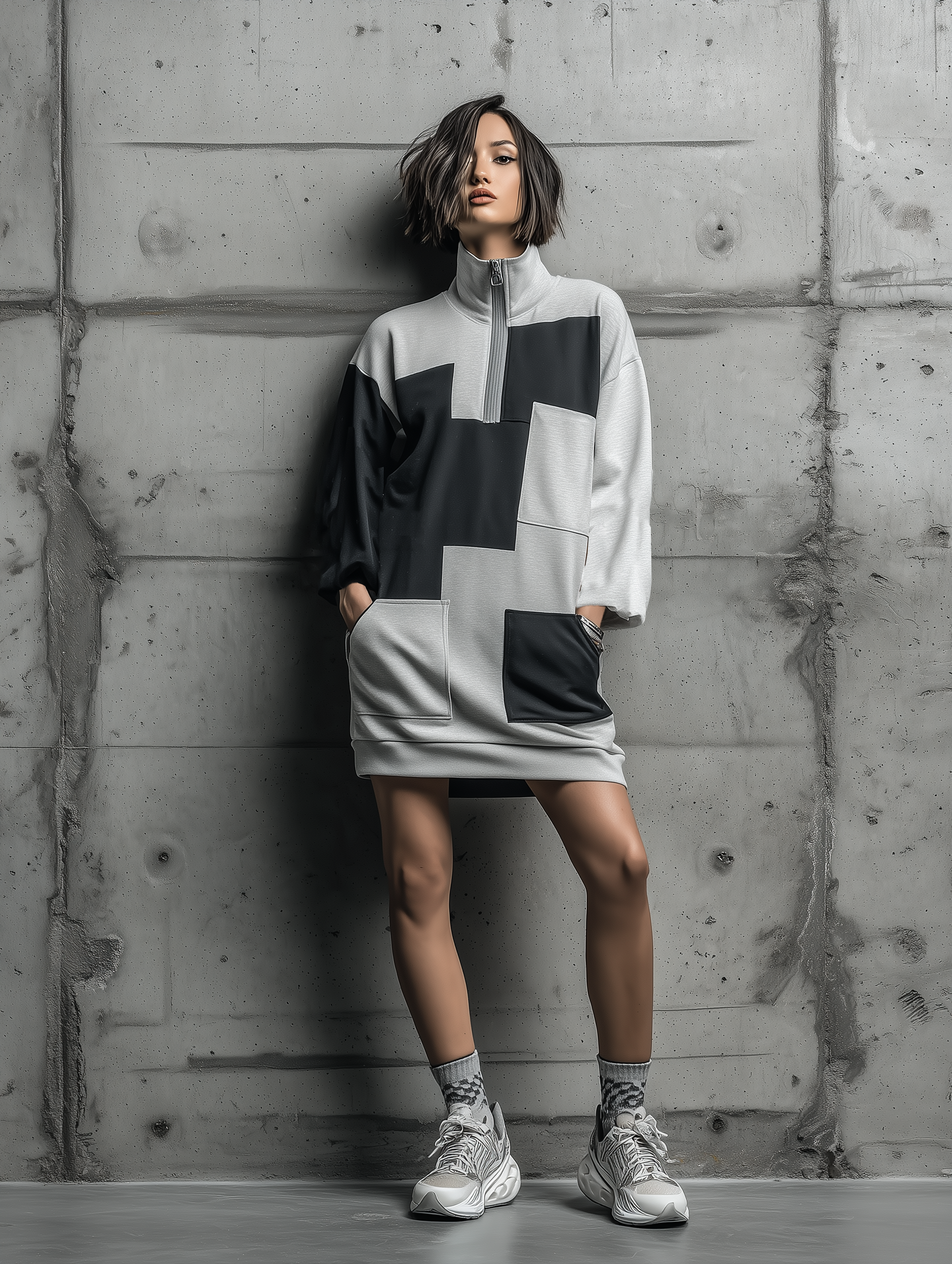 Trendé™ | Runa Strick-Hemdkleid mit Stehkragen und langen Ärmeln