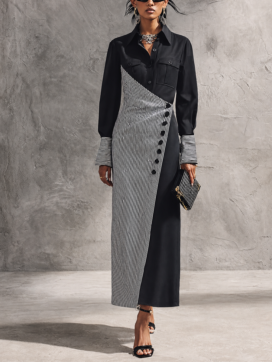 Trendé™ | Yvette Baumwollmix-Maxikleid mit Streifenmuster und Colorblock-Design