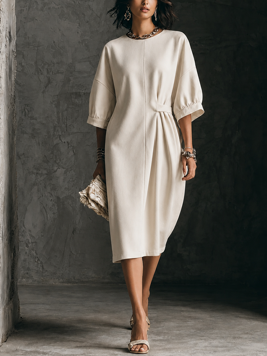 Trendé™ | Wanda Baumwollmix-Midikleid mit Puffärmeln und betonter Taille