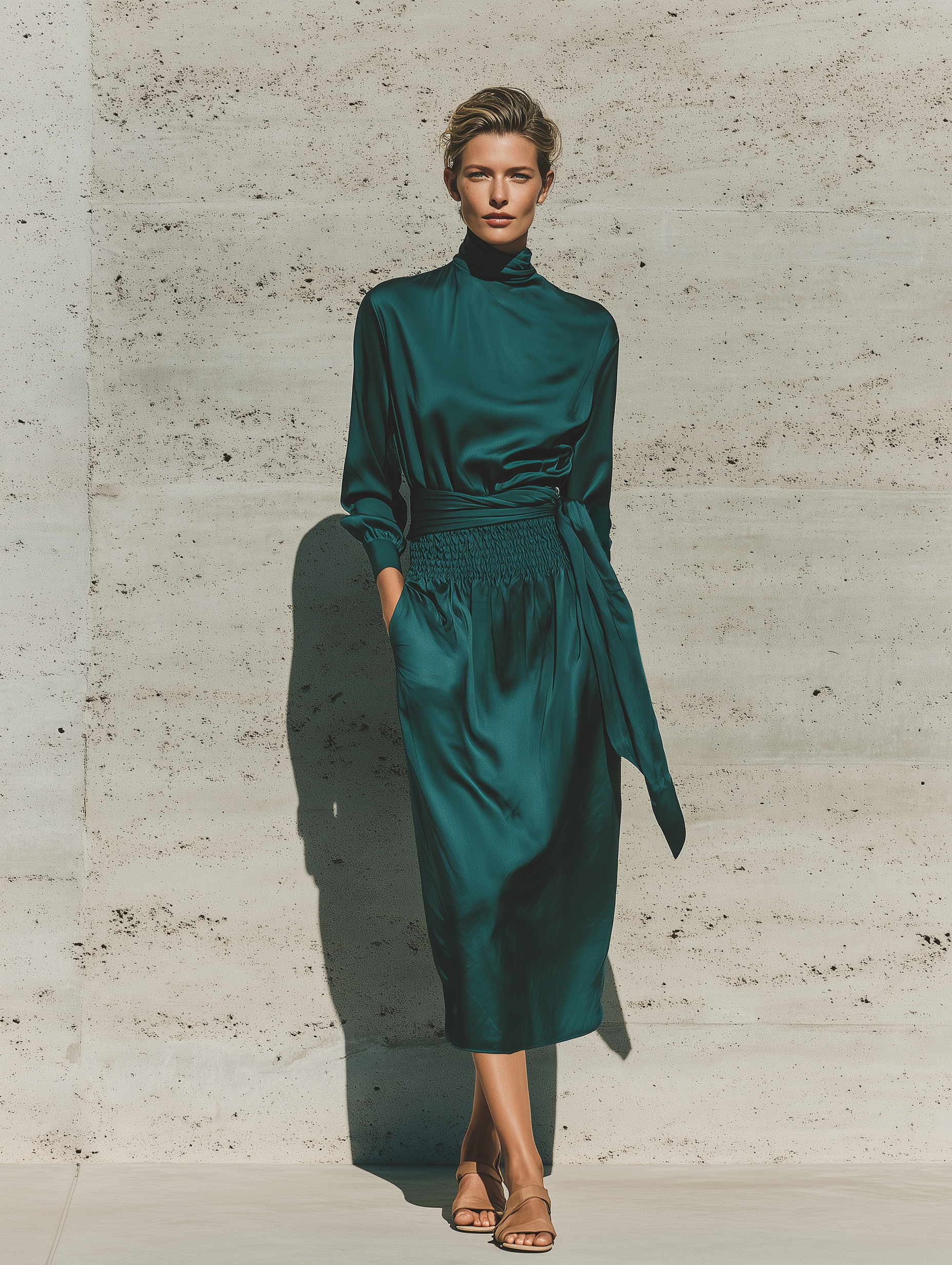 Trendé™ | Elora Satin-Midikleid mit Rollkragen und betonter Taille