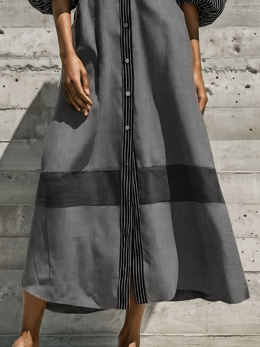 Trendé™ | Mirella Baumwoll-Leinen-Hemdkleid mit Kragen und Puffärmeln