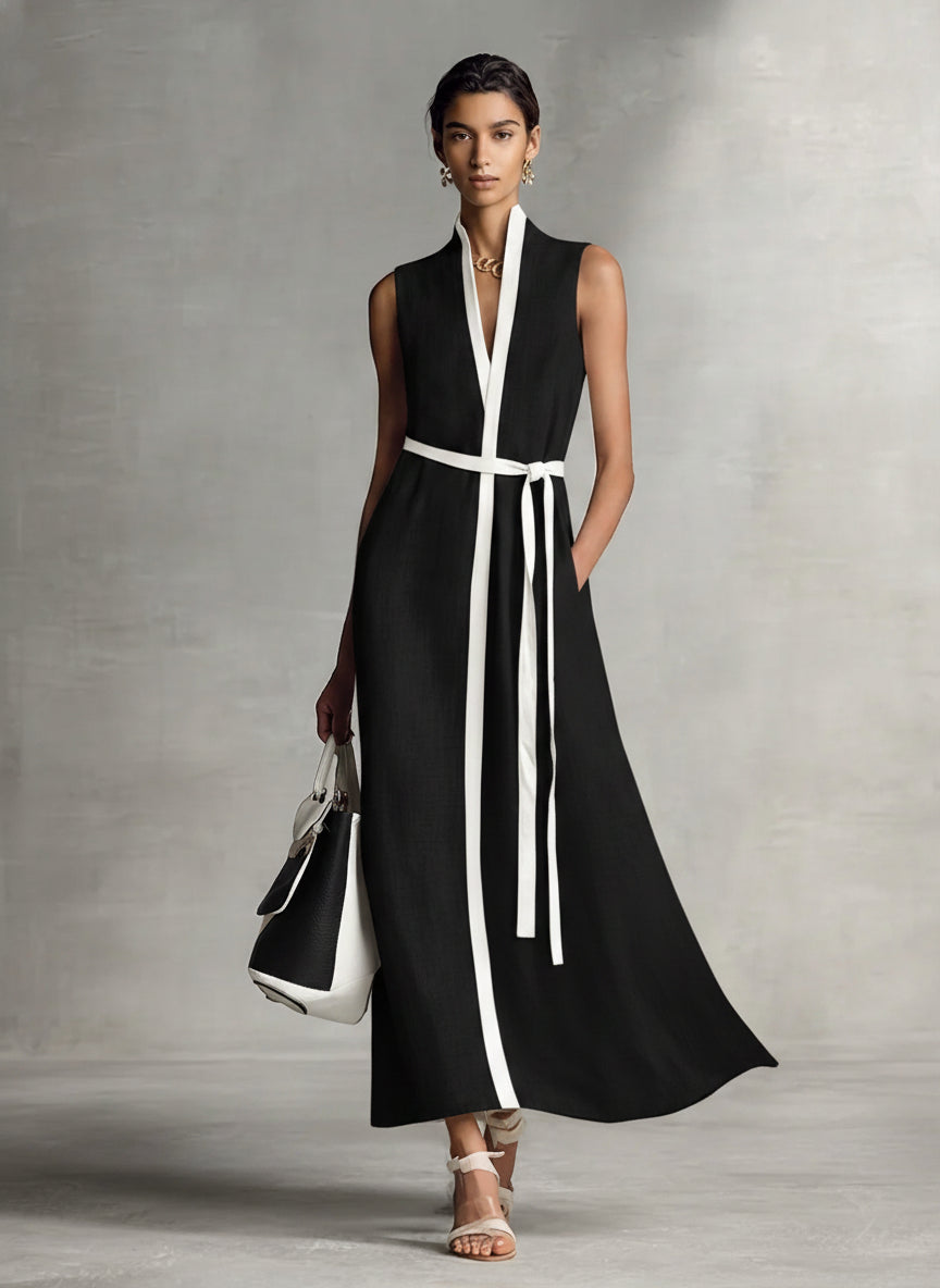 Trendé™ | Isla Baumwoll-Leinen-Maxikleid mit V-Ausschnitt und ärmellosem Schnitt