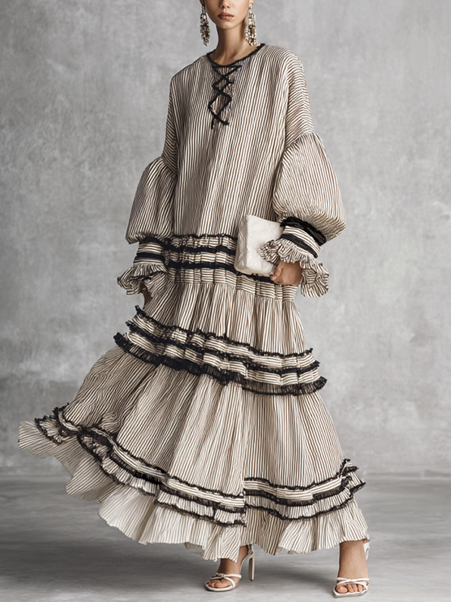 Trendé™ | Angelina Baumwollmix-Maxikleid mit langen Ärmeln und Volants