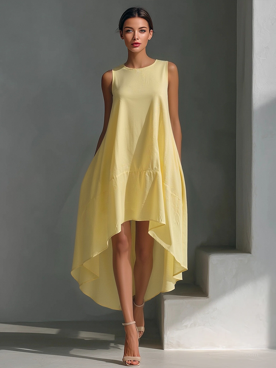Trendé™ | Ilaria Leinenmix-Midikleid mit Rundhalsausschnitt und ärmellosem Schnitt