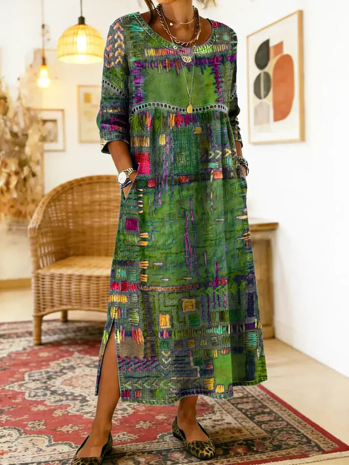 Elegantes Kleid mit ethnischem Patchwork