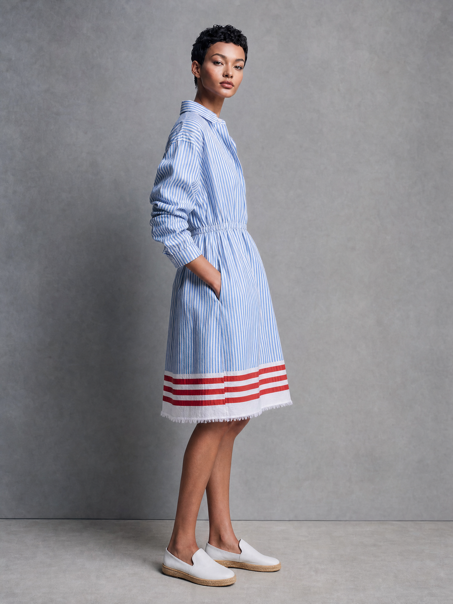 Trendé™ | Noelia Midikleid mit Streifenmuster und Knopfleiste