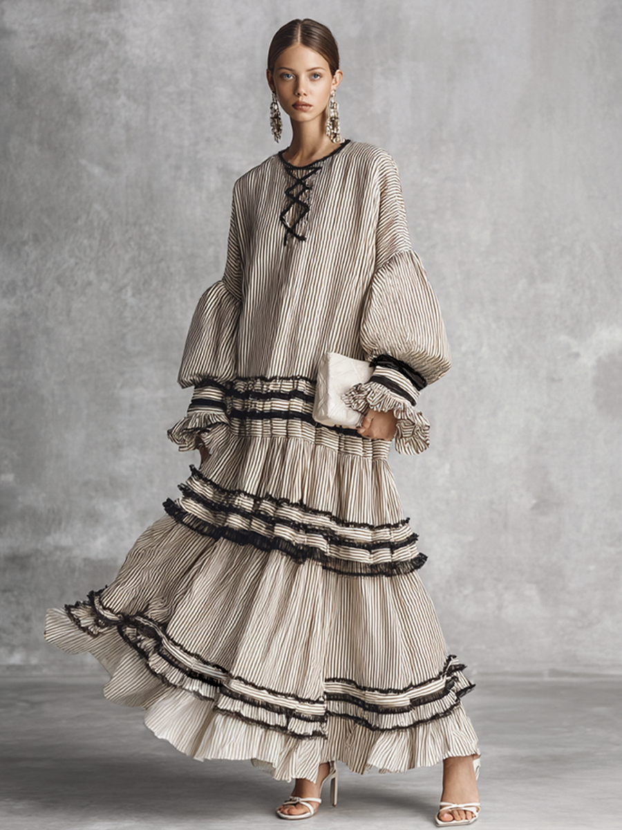 Trendé™ | Angelina Baumwollmix-Maxikleid mit langen Ärmeln und Volants