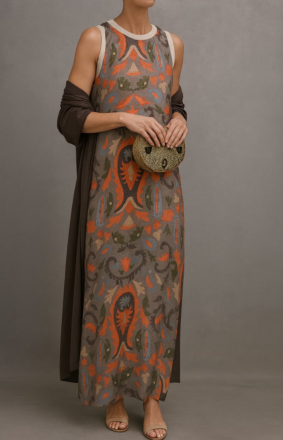Trendé™ | Eliana Langes Print-Kleid-Set mit passender Weste