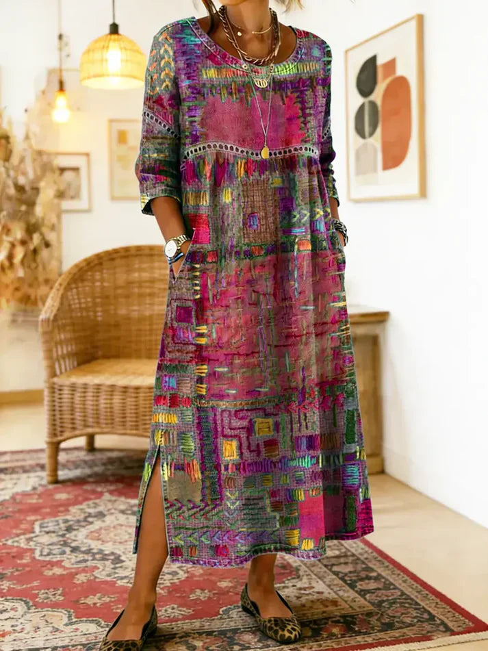 Elegantes Kleid mit ethnischem Patchwork