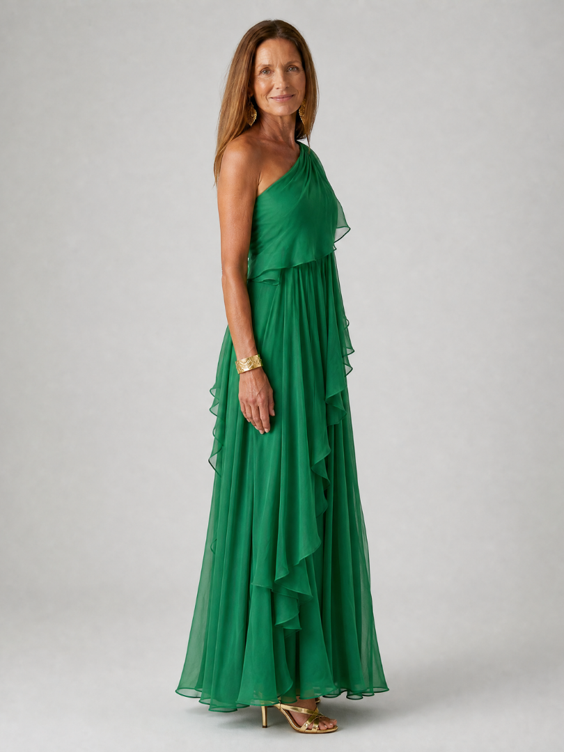 Trendé™ | Donatella Grünes Maxikleid mit One-Shoulder-Design