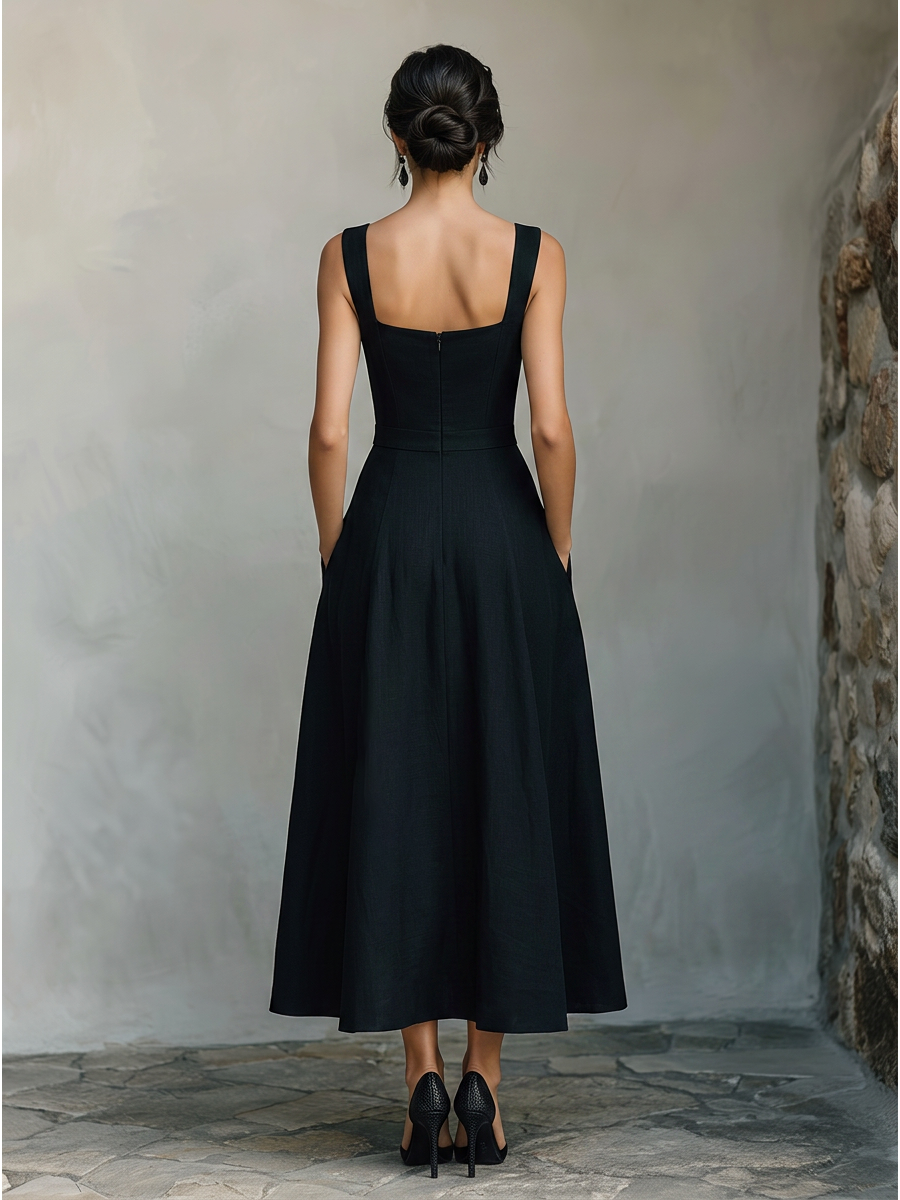 Trendé™ | Lena Baumwollmix-Maxikleid mit Karree-Ausschnitt und Taschen
