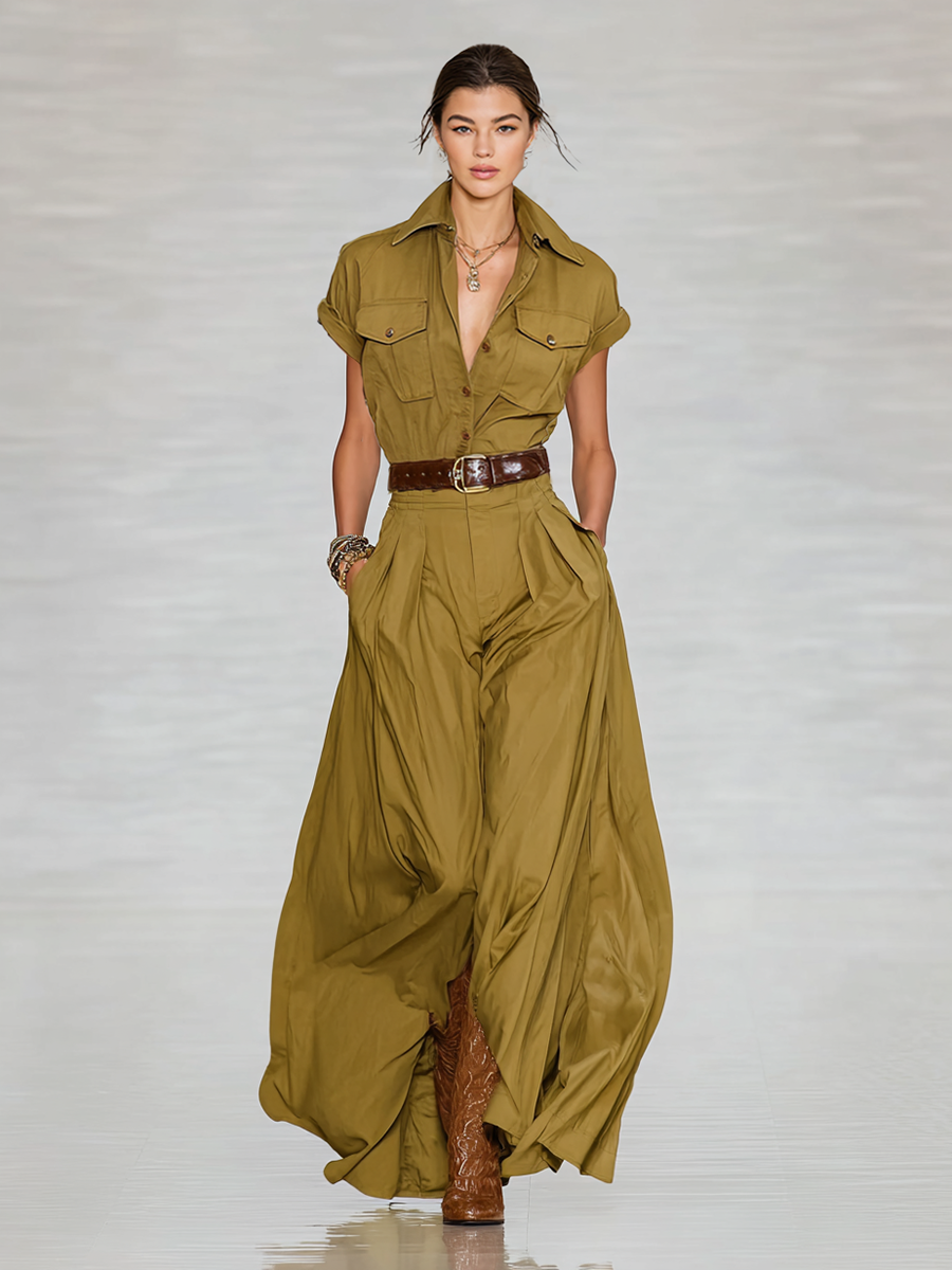 Trendé™ | Rafaela Baumwollmix-Maxikleid mit kurzen Ärmeln und Knopfleiste