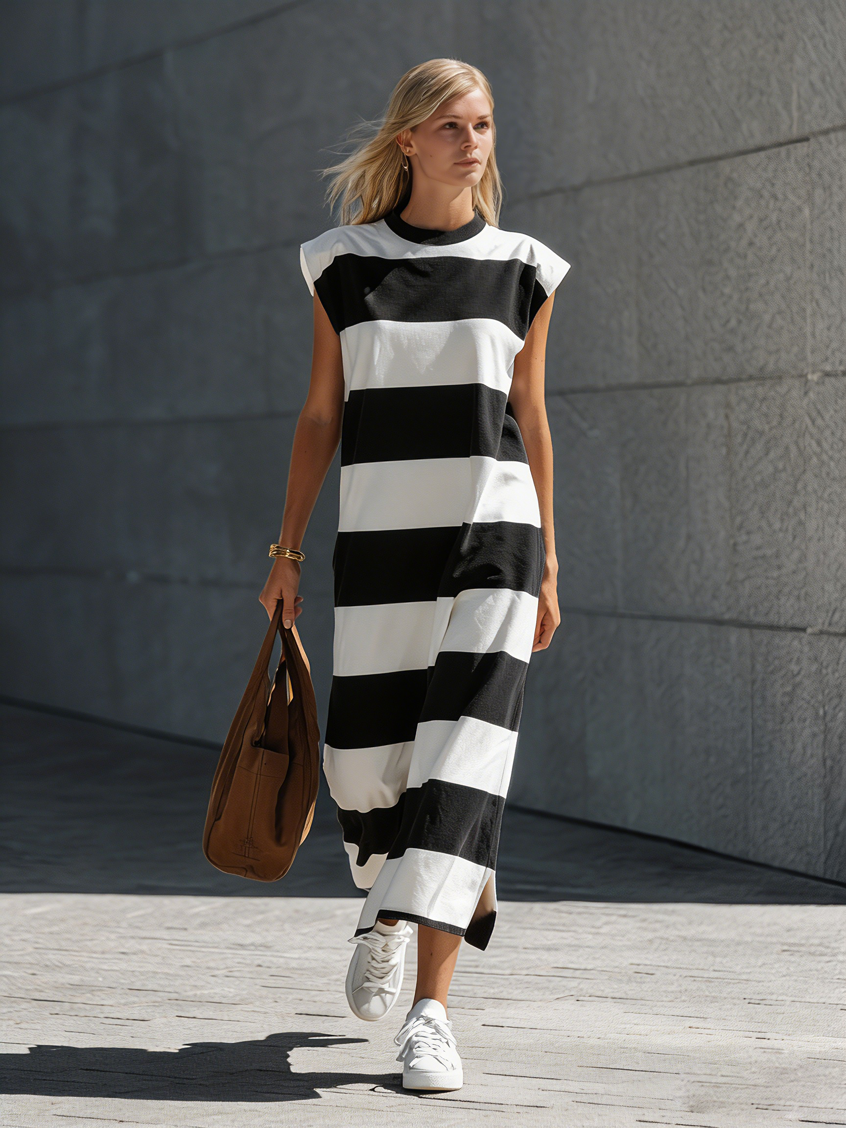 Trendé™ | Yasmina Strick-Maxikleid mit Rundhalsausschnitt und ärmellosem Schnitt