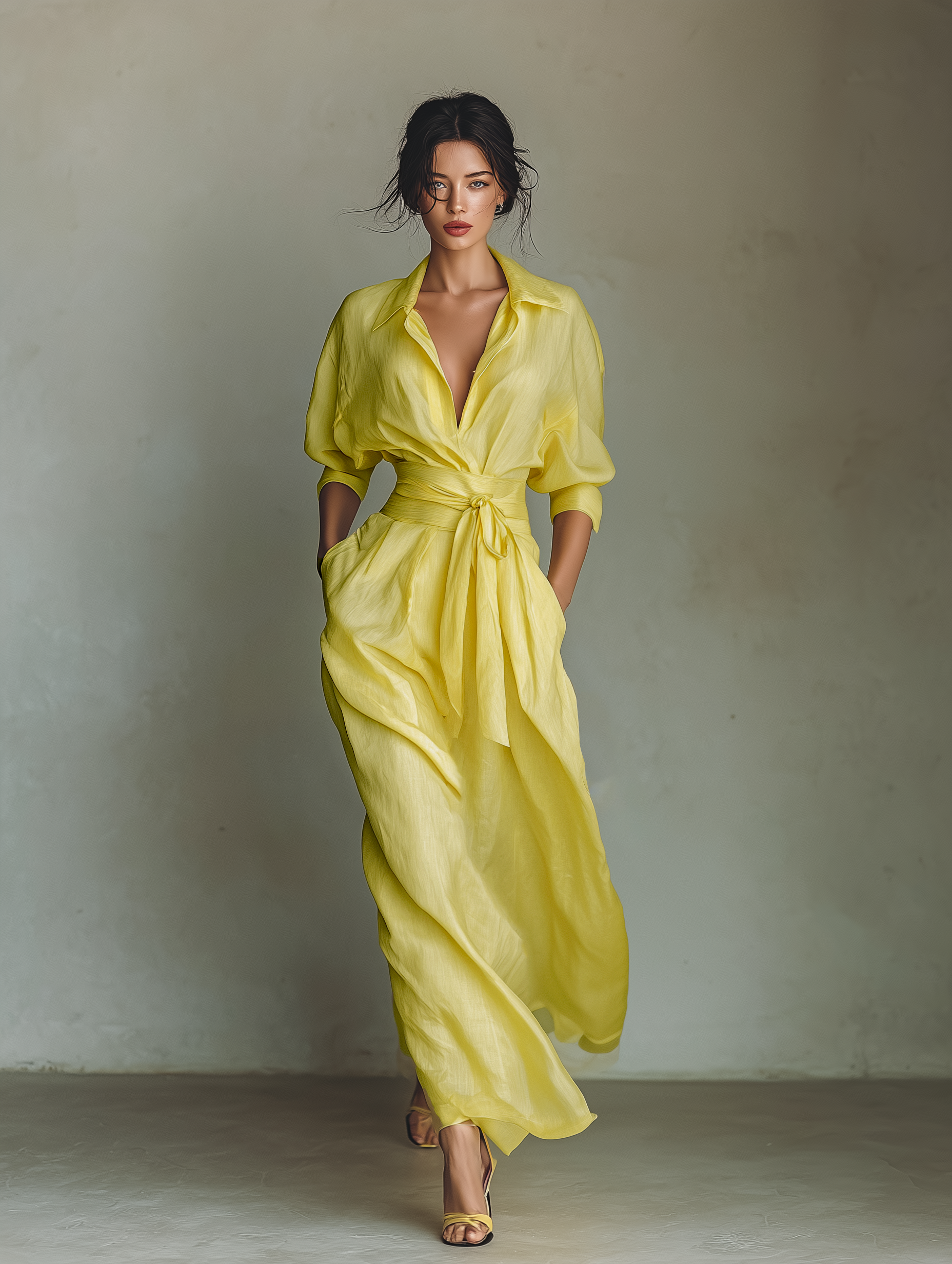 Trendé™ | Lana Baumwoll-Leinen-Hemdkleid mit Taillenband und betonter Taille