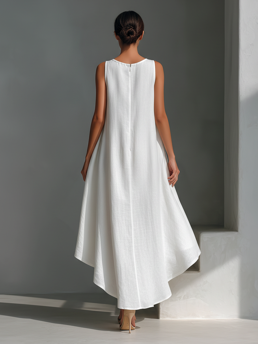 Trendé™ | Ilaria Leinenmix-Midikleid mit Rundhalsausschnitt und ärmellosem Schnitt