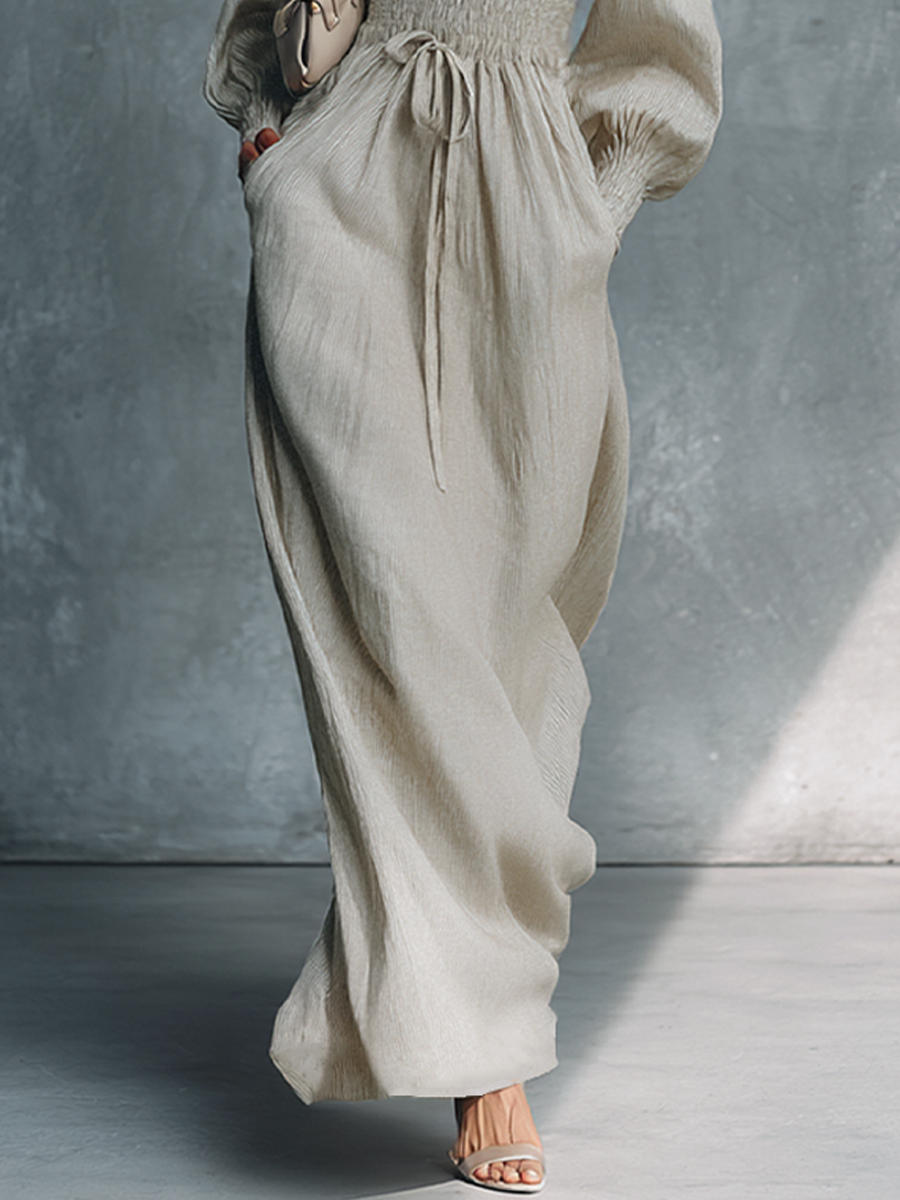 Trendé™ | Savina Baumwoll-Leinen-Maxikleid mit V-Ausschnitt und Streifenmuster