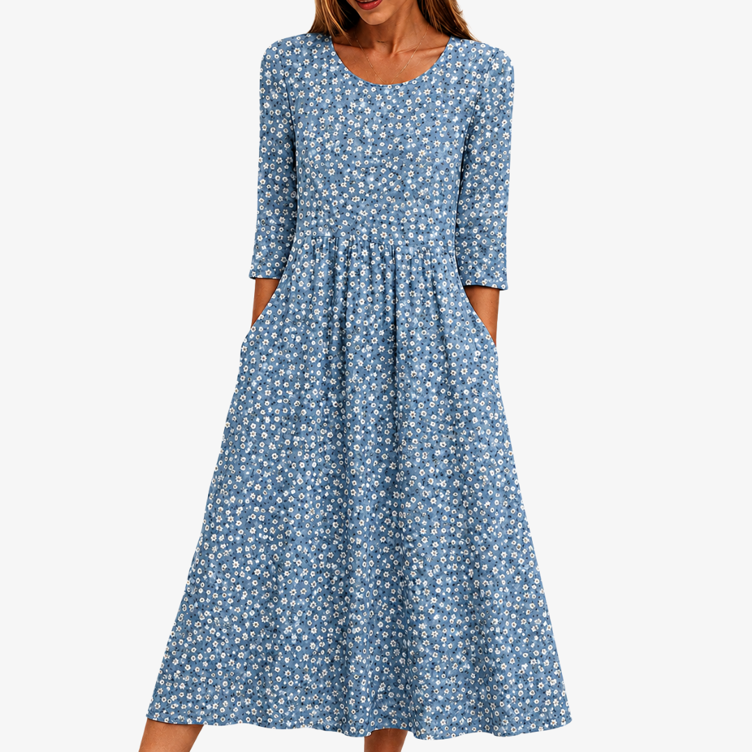 Trendé™ | Blue Meadow Midi-Kleid mit Blumenmuster
