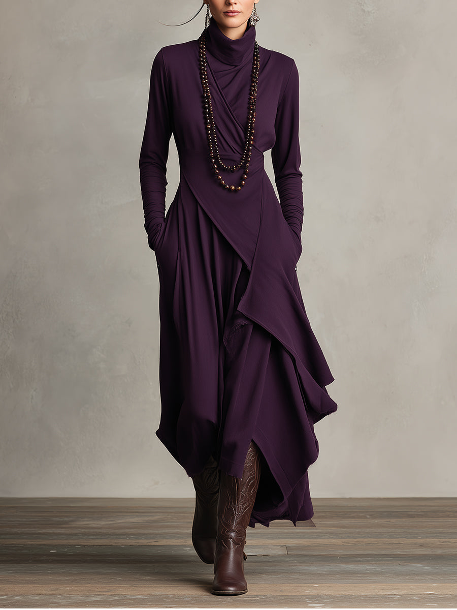 Trendé™ | Ronja Baumwoll-Maxikleid mit Rollkragen und asymmetrischem Schnitt
