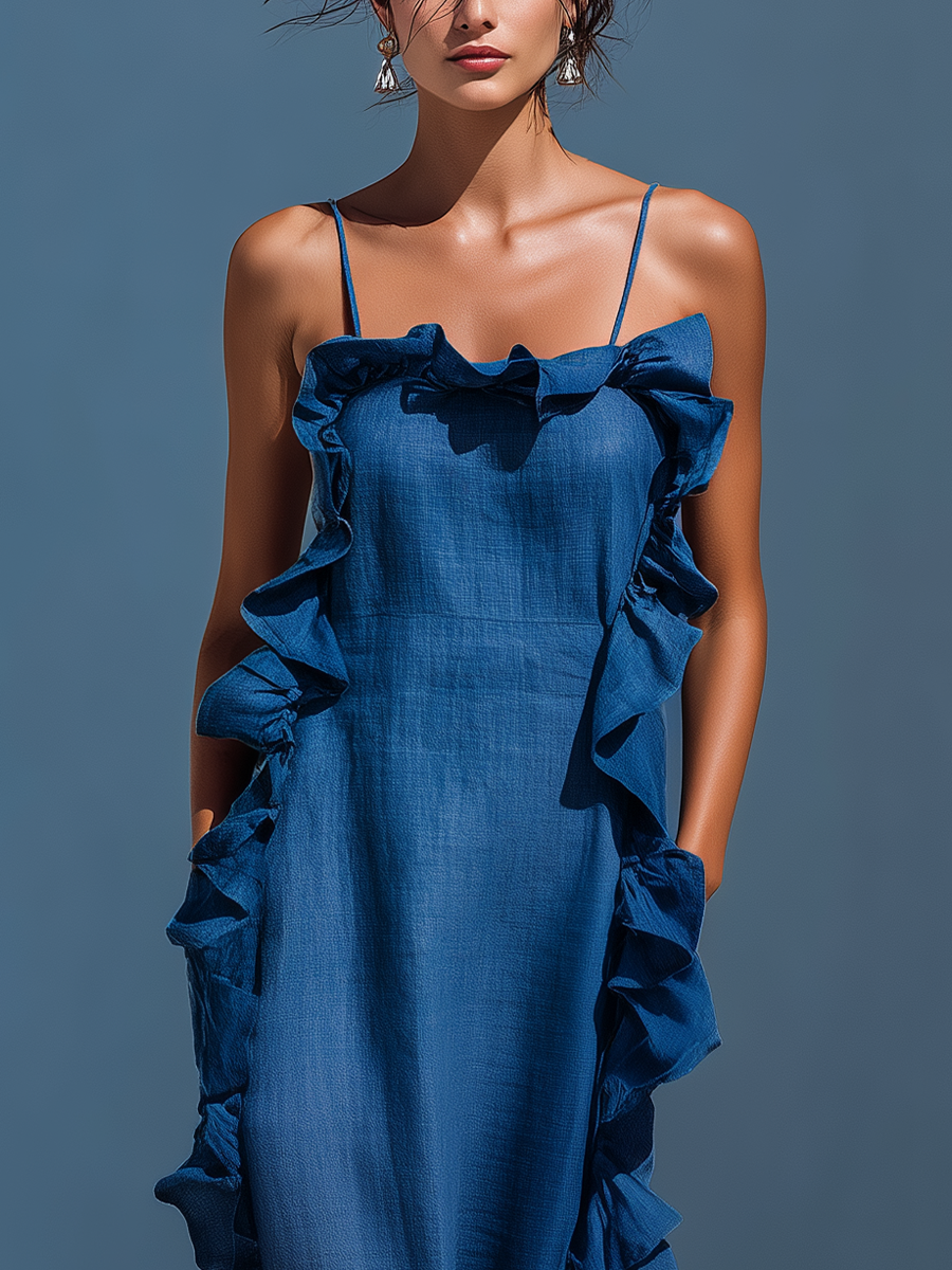 Trendé™ | Isadora Leinenmix-Maxikleid mit Spaghettiträgern und Volants
