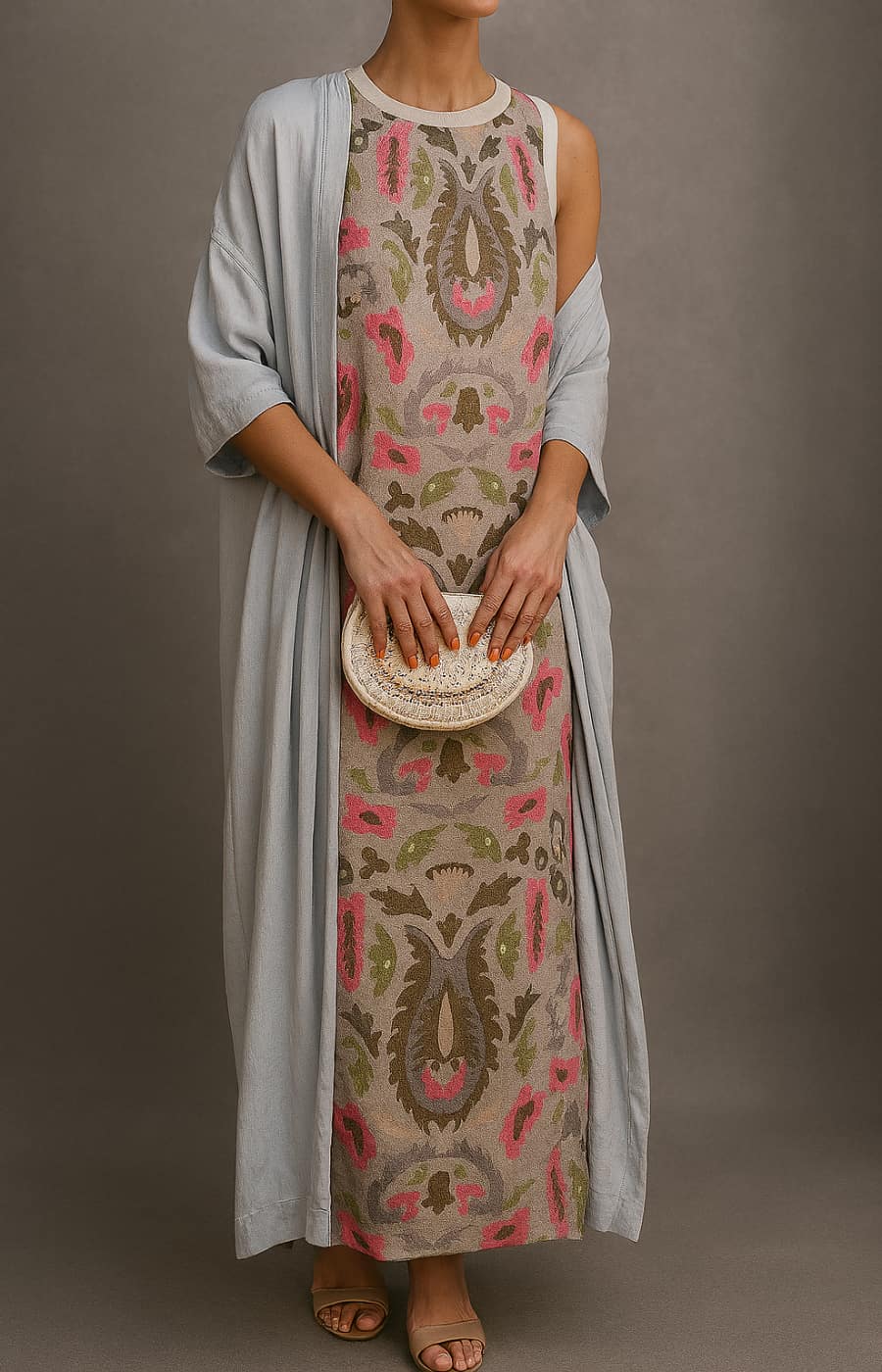 Trendé™ | Eliana Langes Print-Kleid-Set mit passender Weste