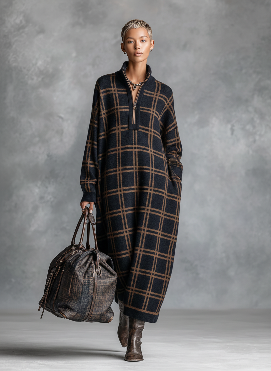 Trendé™ | Patricia Strick-Maxikleid mit Reissverschluss und lockerer Passform