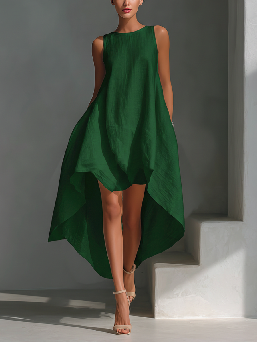 Trendé™ | Ilaria Leinenmix-Midikleid mit Rundhalsausschnitt und ärmellosem Schnitt