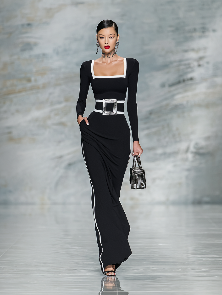 Trendé™ | Rina Maxikleid mit Karree-Ausschnitt und langen Ärmeln
