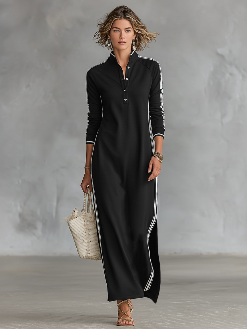 Trendé™ | Celia Maxikleid mit Knopfleiste und Kontrastbesatz
