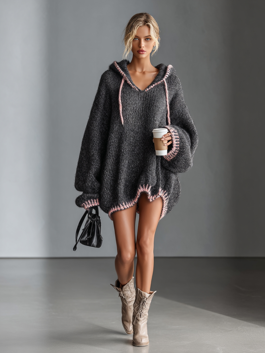 Trendé™ | Irene Strick-Minikleid mit Kontrastbesatz und lockerer Passform
