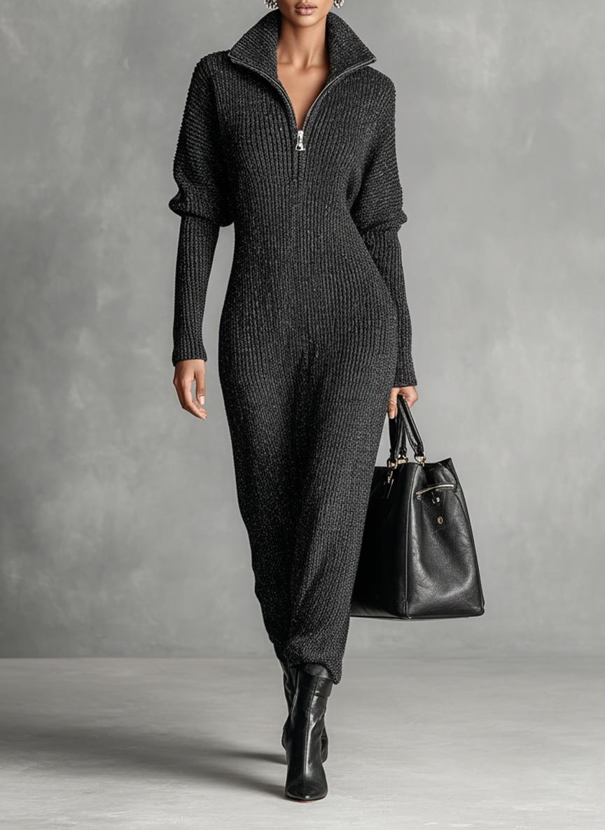 Trendé™ | Romy Strick-Maxikleid mit Reissverschluss und minimalistischem Stil