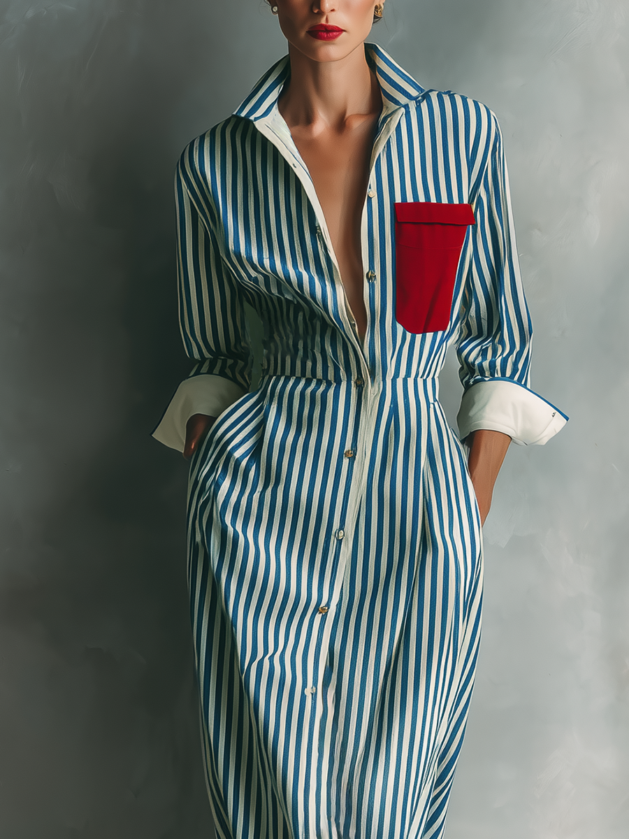 Trendé™ | Eliana Baumwollmix-Hemdkleid mit Streifenmuster und Taschen