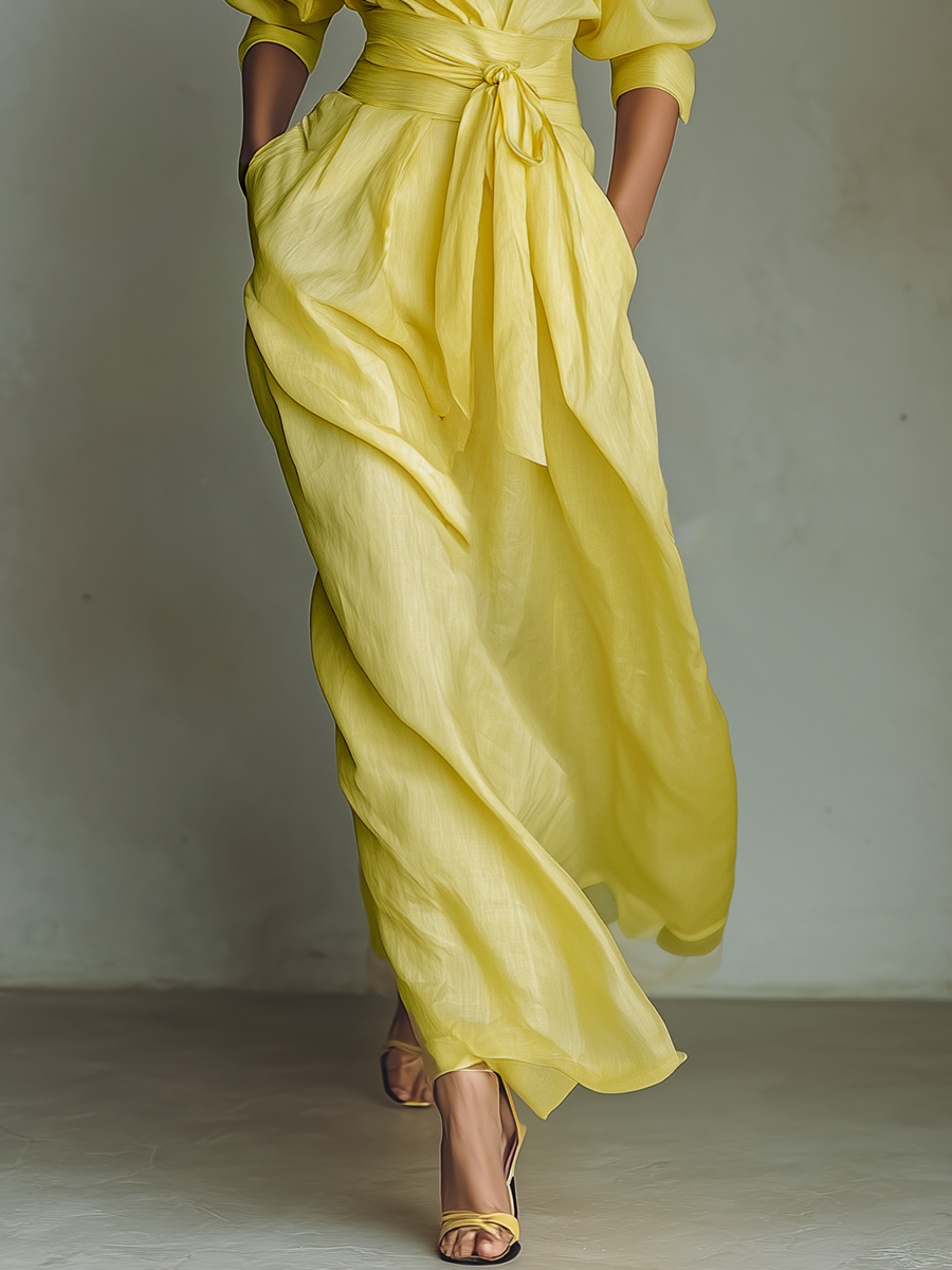 Trendé™ | Lana Baumwoll-Leinen-Hemdkleid mit Taillenband und betonter Taille