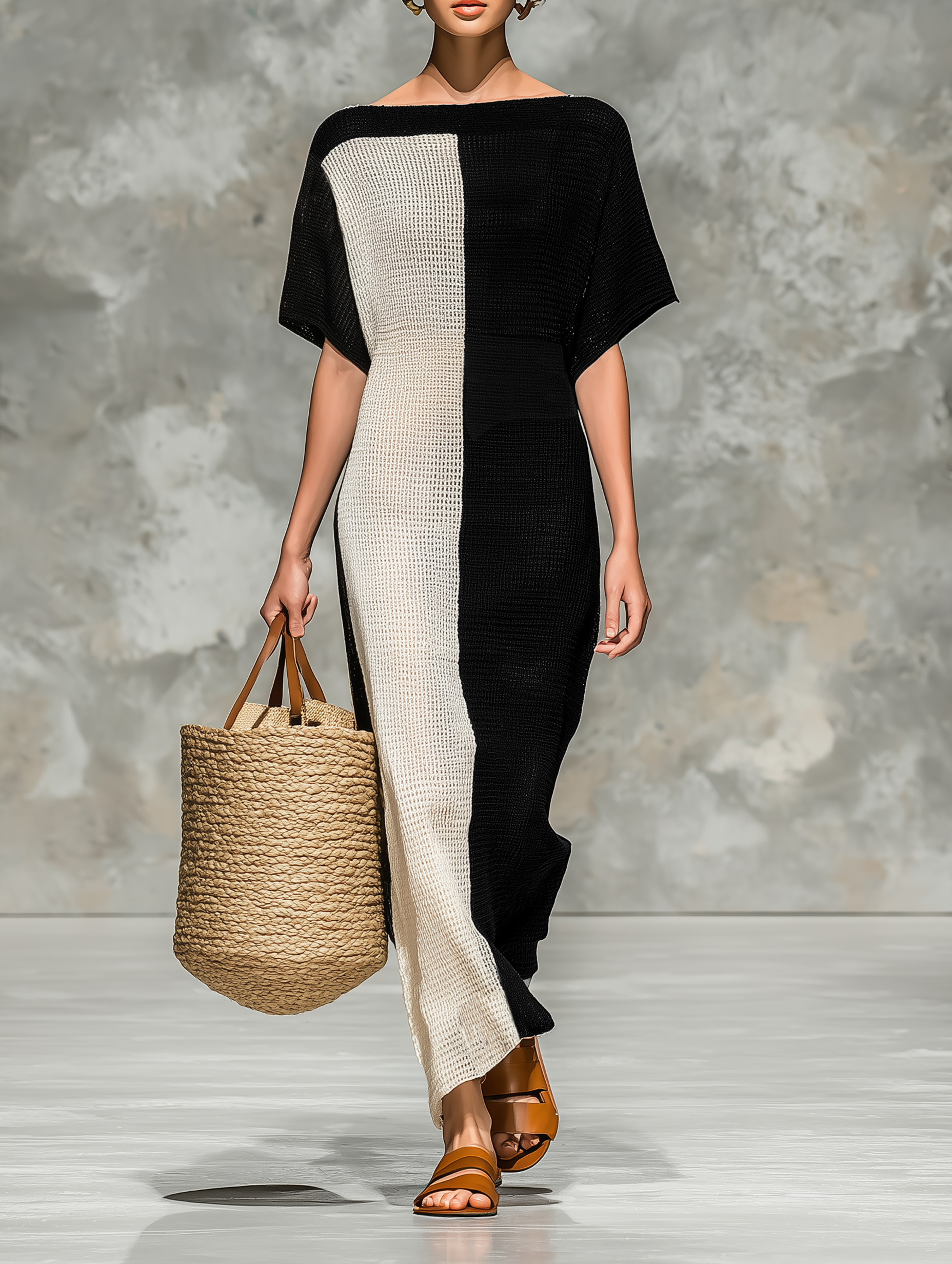 Trendé™ | Talia Strick-Maxikleid mit U-Boot-Ausschnitt und kurzen Ärmeln