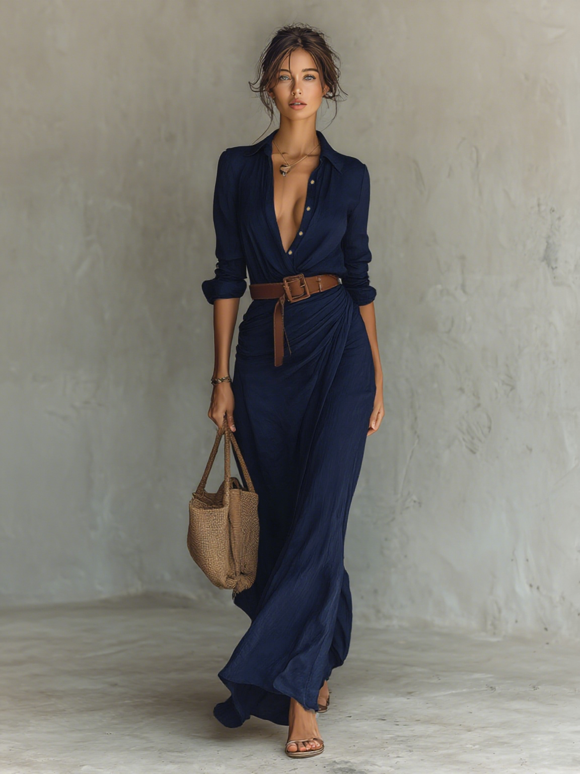 Trendé™ | Liana Maxikleid mit langen Ärmeln und Gürtel