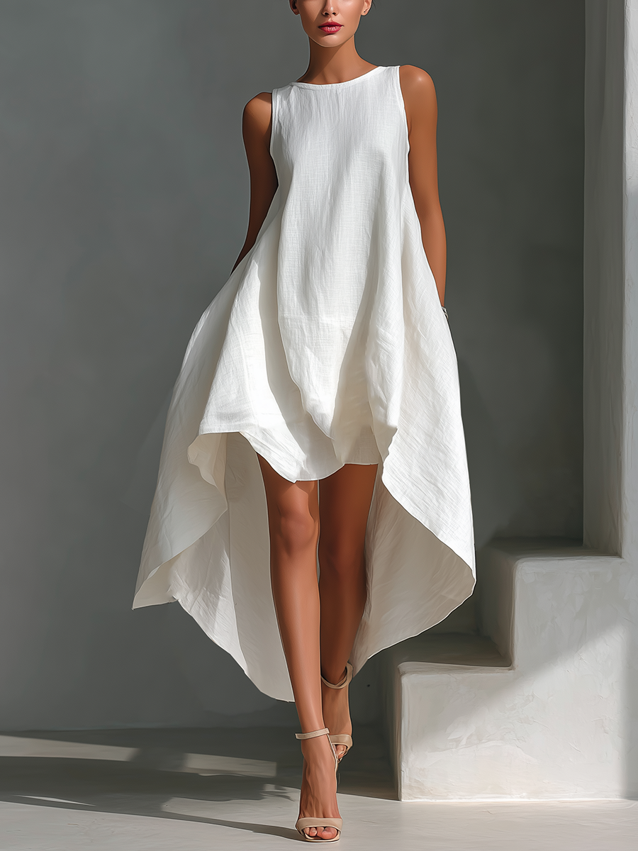 Trendé™ | Ilaria Leinenmix-Midikleid mit Rundhalsausschnitt und ärmellosem Schnitt