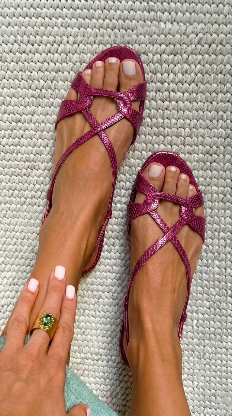 Flache Slingback-Sandalen in Schlangenoptik Bronze mit offener Spitze